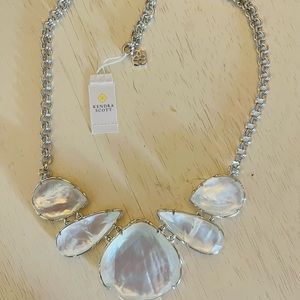 NWT Kendra Scott Kenzie Statement Necklace Silver Ivory Mother of Pearl